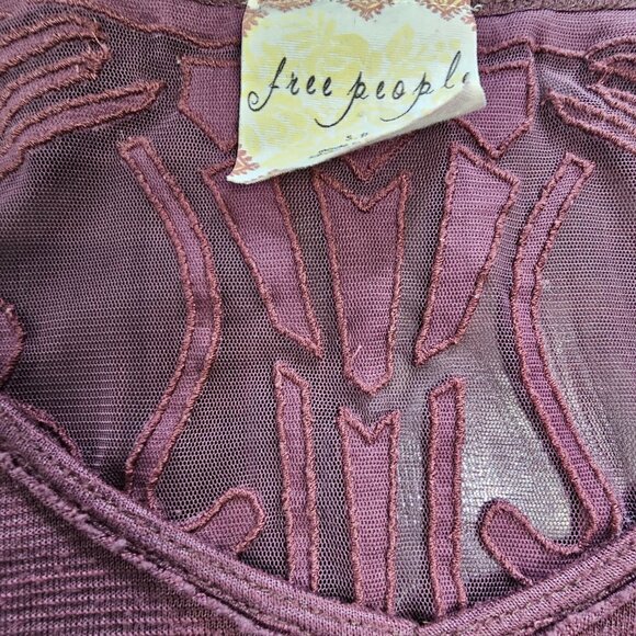 Free People Mauve Long Sleeve Mesh Back Top Embroidered Details size S - Picture 3 of 15